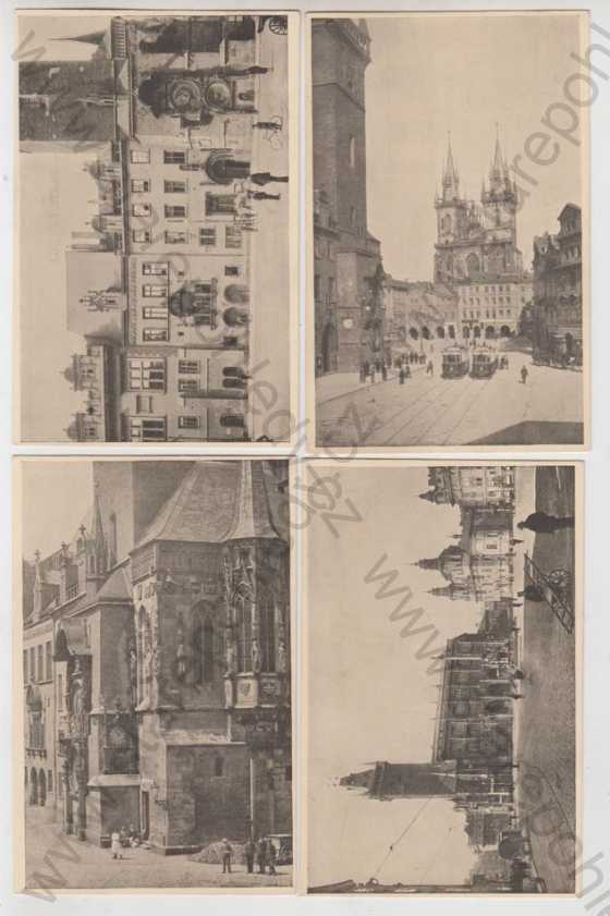  - 4x Praha 1, Staroměstské náměstí, Orloj, bicykl, tramvaj, radnice