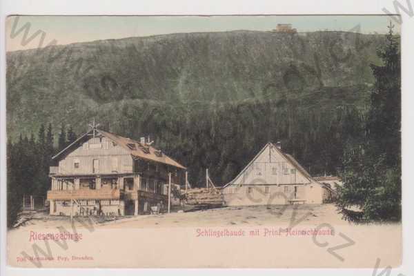  - Krkonoše (Riesengebirge) - Schlingelbaude, Prinz Heinrichbaude, kolorovaná, DA