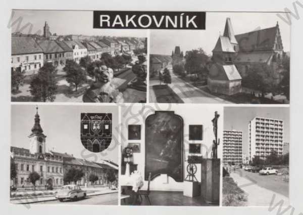  - Rakovník, více záběrů, náměstí, Vysoká brána, kostel, zvonice, Pražská brána, radnice, muzeum, interiér, sídliště