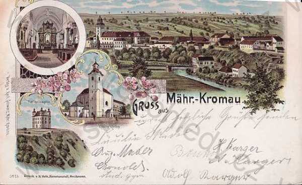  - Moravský Krumlov - Mähr. Kromau (Znojmo - Znaim), zámek, celkový pohled, kkaple, kostel, kolorovaná, DA