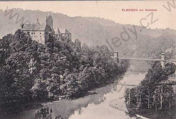  - Loket - Elbogen (Sokolov - Falkenau), celkový pohled, řeka, hrad, most