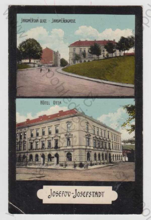  - Josefov (Josefstadt) - Náchod, více záběrů, pohled ulicí, hotel, kolorovaná