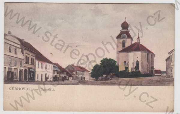  - Cerhonice (Beroun), náměstí, kostel, kolorovaná