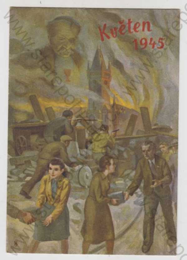  - Květnové povstání, 1945, Jan Žižka, požár, katatrofa, kolorovaná