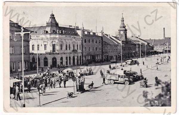  - Rakovník - náměstí, trh, nákladní auto, motoyckl