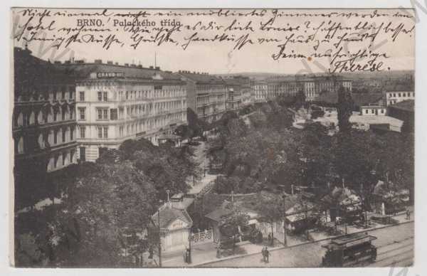  - Brno, Palackého třída, pohled ulicí, tramvaj