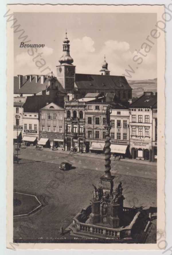  - Broumov (Náchod), náměstí, automobil, kostel