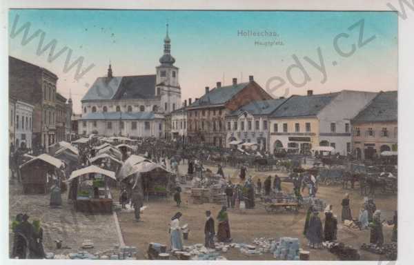  - Holešov (Holleschau) - Kroměříž, náměstí, trh, kostel, kolorovaná