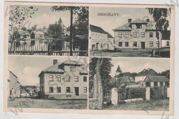  - Senožaty (Pelhřimov), více záběrů, rybník, kostel, pohled ulicí, část města