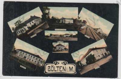  - Bělotín (Bölten) - Přerov, více záběrů, hotel, kostel, škola, nádraží, hostinec, kolorovaná, koláž