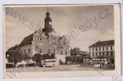  - Stříbro (Tachov), náměstí, radnice, hotel, autobus, kašna