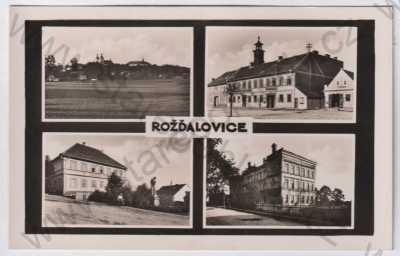  - Rožďalovice (Nymburk), více záběrů, škola, radnice, částečný záběr města