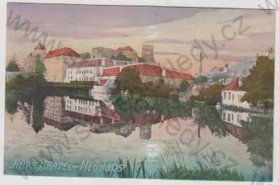  - Jindřichův Hradec (Neuhaus), zámek, hrad, částečný záběr města, kolorovaná