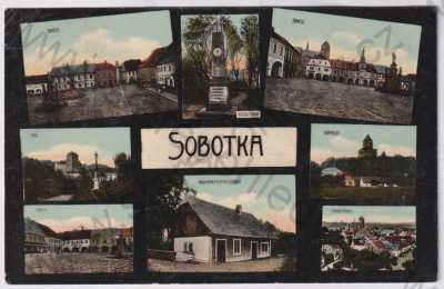  - Sobotka (Jičín), barevná, kolorovaná, více záběrů, náměstí, celkový pohled, Humprecht zámek, 