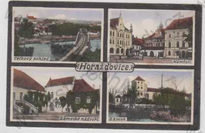  - Horažďovice (Klatovy), více záběrů, celkový pohled, náměstí, zámek, nádvoří, kolorovaná