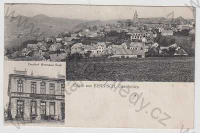  - Horní Benešov (Bennisch) - Bruntál, více záběrů, celkový pohled, hostinec