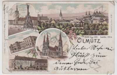  - Olomouc (Olmütz), více záběrů, celkový pohled, náměstí, radnice, nádraží, kostel, kolorovaná, koláž, DA