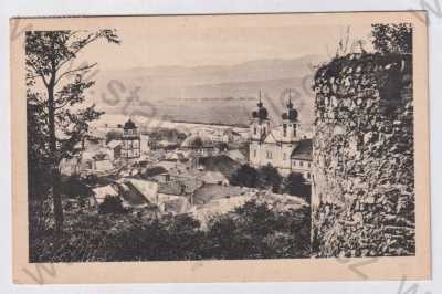  - Trenčín, pohled z hradu, jižní část města, částečný záběr města, kostel, synagoga
