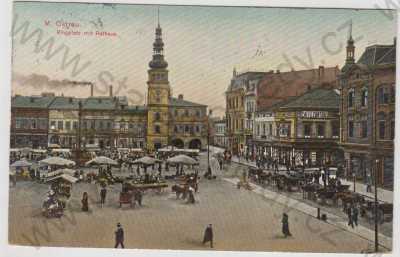  - Ostrava (M. Ostrau), náměstí, trh, kůň, povoz, kočár, kolorovaná