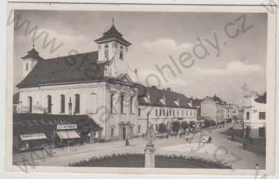  - Prostějov (Prossnitz), pohled ulicí, kostel, obchod, reklama, Grafo Čuda Holice