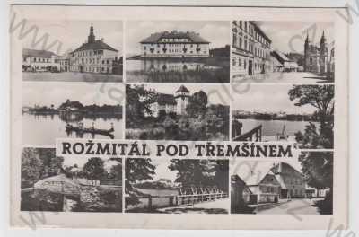  - Rožmitál pod Třemšínem (Příbram), více záběrů, náměstí, radnice, zámek, rybník, loď, pohled ulicí, částečný záběr města, Fototypia-Vyškov