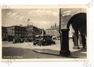  - Rumburk, Děčín, částečný záběr města, náměstí, automobil, autobus, foto Kögler