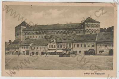  - Bílina (Bilin), Teplice, zámek, hotel, kašna