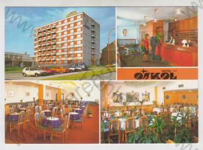  - Kroměříž, hotel Oskol, barevná, více záběrů, recepce, jídelna