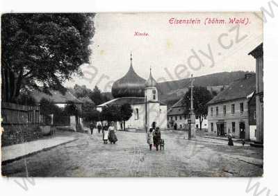  - Železná Ruda, Klatovy, částečný záběr města, kostel