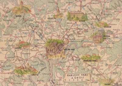  - Nejdek, Hroznětín, Ostrov, Velichov, Andělská hora, Loket, Chodov, Krušné hory, Karlovy Vary mapa barevná