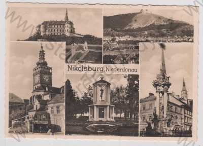  - Mikulov (Nikolsburg) - Břeclav, více záběrů, zámek, celkový pohled, pomník, sloup, fotokoláž