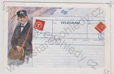  - Pošťák, telegram, kolorovaná