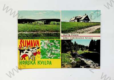  - Horská Kvilda - Šumava - celkový pohled, chata Pionýr, údolí Hamerského potoka, více záběrů, kráva, mapa, koláž, barevná, Orbis