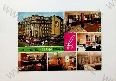  - Praha - Interhotel Flora, pohled zvenku, restaurace, koláž, barevná, více záběrů