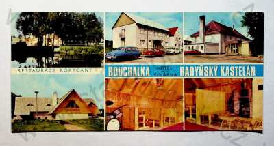  - Rokycany - restaurace, hotel a vinárna Bouchalka, Radyňský kastelán, pohled zvenku, interiér, AUTO, barevná, více záběrů, formát DL, Orbis