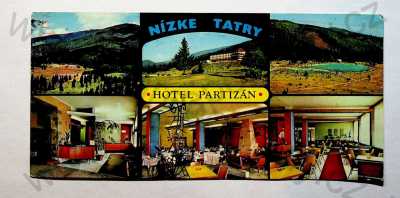  - Slovensko - Nízké Tatry - hotel Partizán, celkový pohled na hory, interiér, restaurace, koupaliště, barevná, více záběrů, formát DL, Orbis