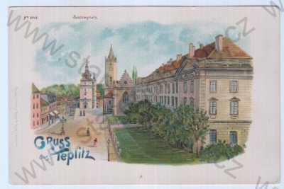  - Teplice Schlossplatz, barevná, celkový pohled, DA