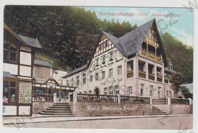  - Hřensko (Herrnskretschen) - Děčín, hotel Deutsches haus, kolorovaná