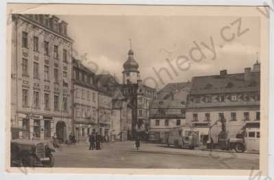  - Aš (Cheb), Náměstí Dr. Ed. Beneše, automobil, autobus