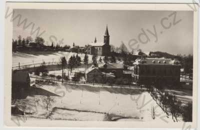  - Lučany nad Nisou (Jablonec nad Nisou), kostel, část města, sníh, zimní