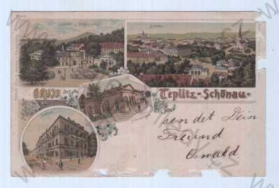  - Teplice- Šanov (Teplitz- Schönau), Teplice, barevná, koláž, celkový pohled, pohled na město z výšky, lázně, Hadí Lázně- Schlangenbad, DA