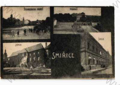  - Smiřice nad Labem, Hradec Králové, více záběrů, nádraží, škola, zámek, nábřeží