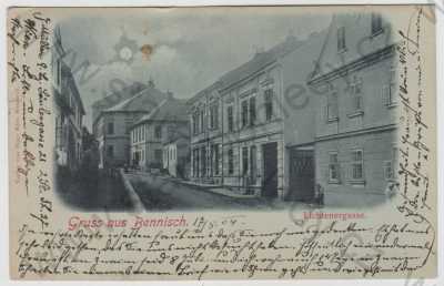  - Horní Benešov (Bennisch) - Bruntál, pohled ulicí, mondschein