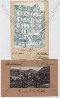  - 2x Karlovy Vary (Karlsbad), Haus Union, kostel, nejsou pohlednice