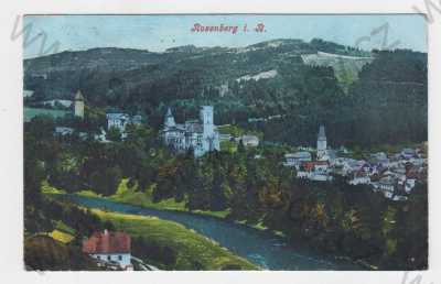  - Rožmberk nad Vltavou (Rosenberg i. B.), Český Krumlov, barevná, hrad, pohled na město z výšky, foto J.Seidel