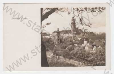  - Český Krumlov, hrad a zámek, celkový pohled, částečný záběr města, pohled na město z výšky, foto J. Wolf