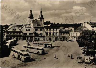  - Žamberk, Ústí nad Orlicí, náměstí, autobus, obchody, automobil, ORBIS, foto Menec