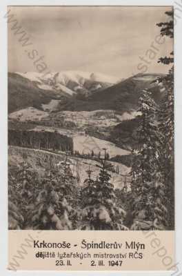  - Špindlerův Mlýn (Trutnov), sníh, zimní, lyžařské mistrovství 1947, Krkonoše