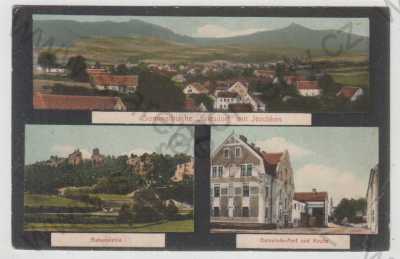  - Křižany (Kriesdorf) - Liberec, více záběrů, celkový pohled, Rabštejn, kostel, kolorovaná