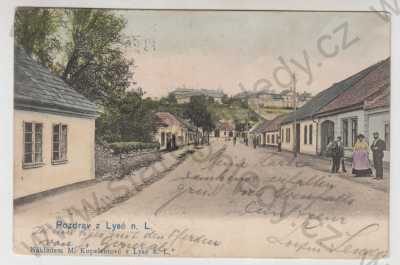  - Lysá nad Labem (Nymburk), pohled ulicí, kolorovaná, DA